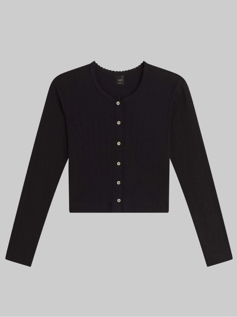 Leset Pointelle Cropped Cardigan